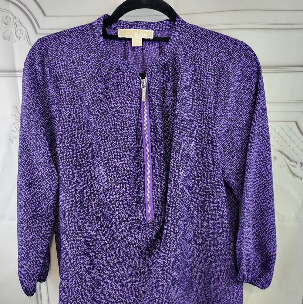 Michael Kors Purple 3/4 Sleeve Blouse with Mandarin Collar